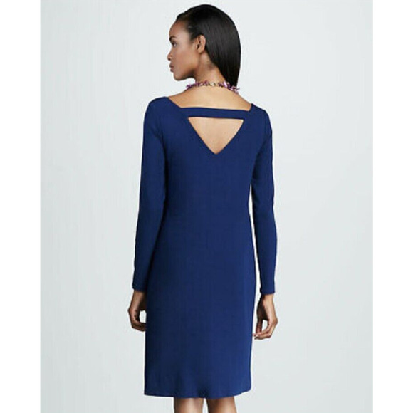 Eileen Fisher Blue Bonnet Ballet Neck Stretch Midi Dress Size Small Pencil Royal - Picture 1 of 14